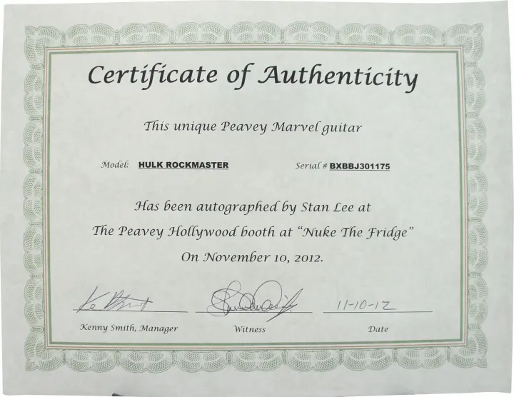 Peavey Marvel Avengers Hulk Full Size Electric Guitar Signed by Stan