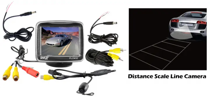 Pyle Car Audio PLCM32 3.5' TFT LCD Monitor w/ Universal Mount Rear View & Backup Color CMD Distance Scale Line Camera