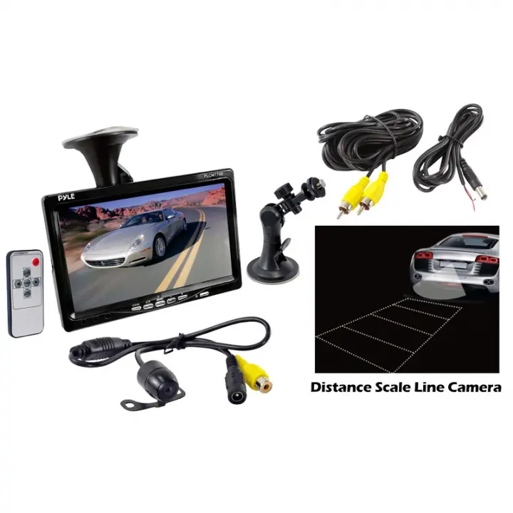 Pyle Car Audio PLCM7700 7' Window Suction Mount TFT / LCD Video Monitor w/ Universal Mount Rearview Backup Color Camera w/ Distance Scale Line Camera