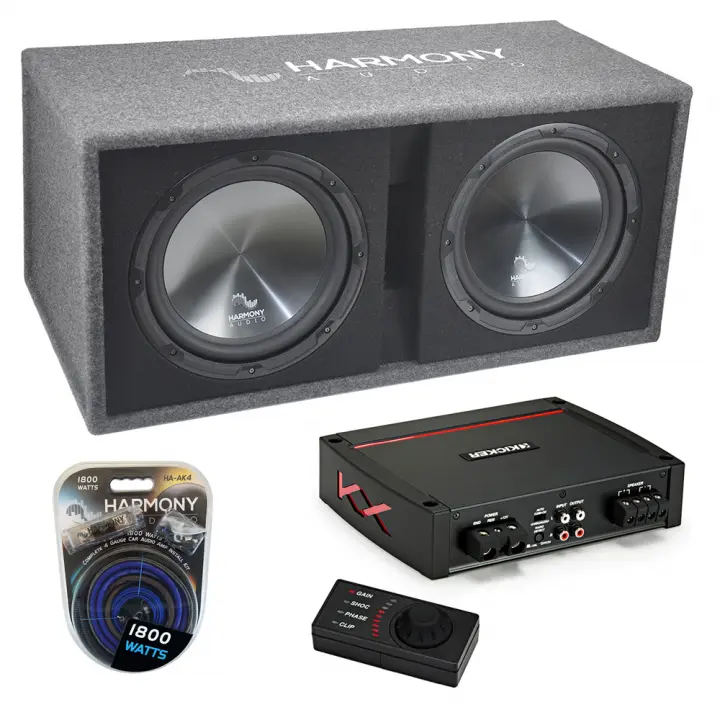 Harmony HARD12 Car Audio 1200W Loaded Dual 12" Sub Box & Kicker