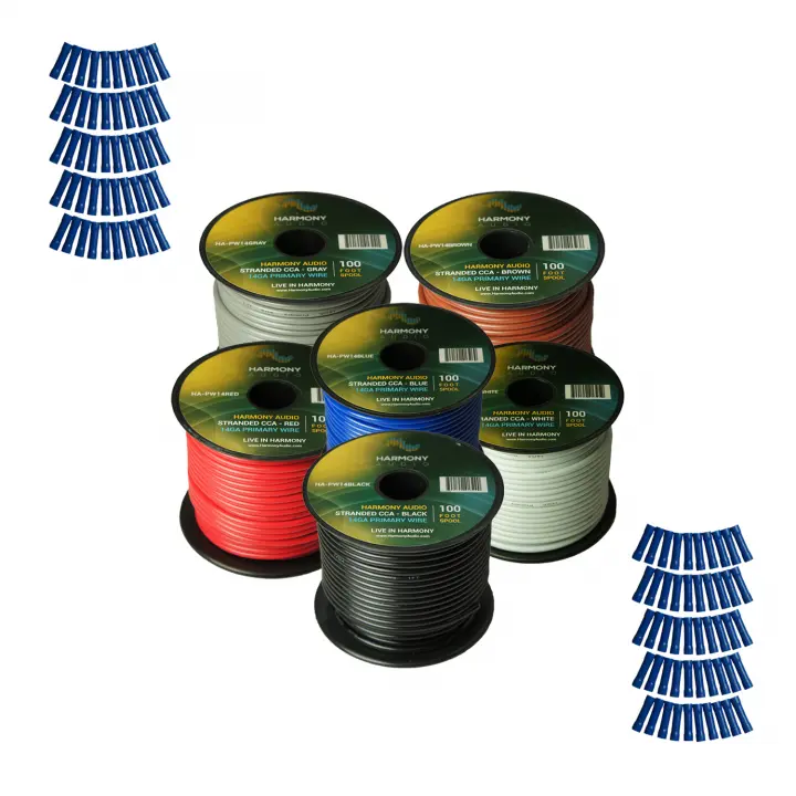 Harmony Audio Primary Single Conductor 14 Gauge Power or Ground Wire - 6 Rolls - 600 Feet - 6 Color Mix for Car Audio / Trailer / Model Train / Remote