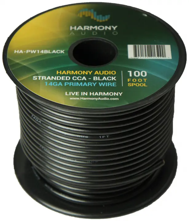 Harmony Audio Primary Single Conductor 14 Gauge Power or Ground Wire - 10  Rolls - 100 Feet per Roll - Color Mix for Car Audio / Trailer / Model Train