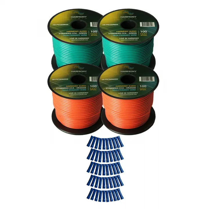Harmony Audio Primary Single Conductor 16 Gauge Power or Ground Wire - 4 Rolls - 400 Feet - Green & Orange for Car Audio / Trailer / Model Train / Remote
