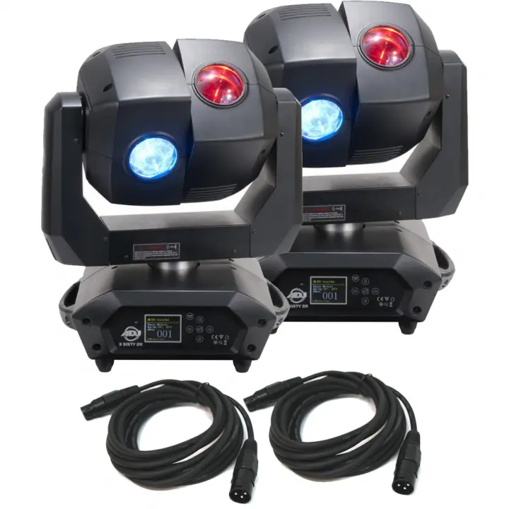 American DJ 3 Sixty 2R Dual Moving Head Lights (2) with DMX Cables (2)