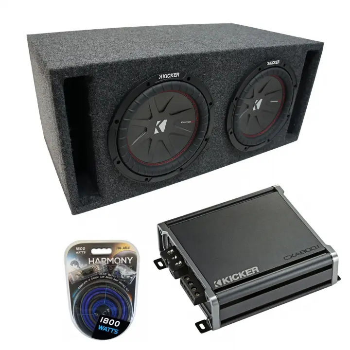 Universal Car Stereo Slotted S Port Dual 8" Kicker CompR CWR8 Sub Box Enclosure & CXA800.1 Amp