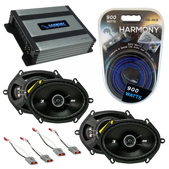 Compatible with Mercury Cougar 1989-1997 Speaker Replacement Kicker (2) DSC68 & Harmony HA-A400.4 Amp