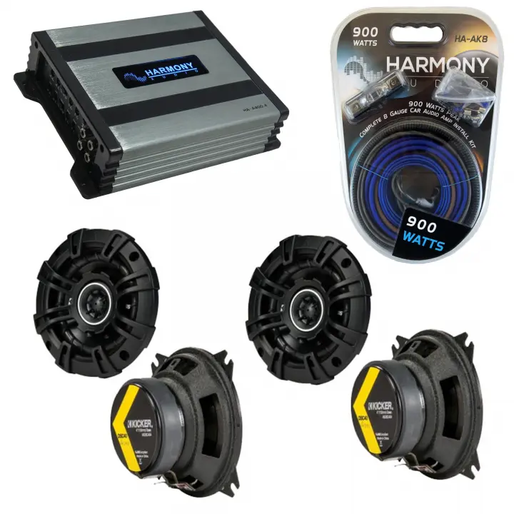 Compatible with Volvo 240 Series 1986-1989 Speaker Replacement Kicker (2) DSC4 & Harmony HA-A400.4 Amp