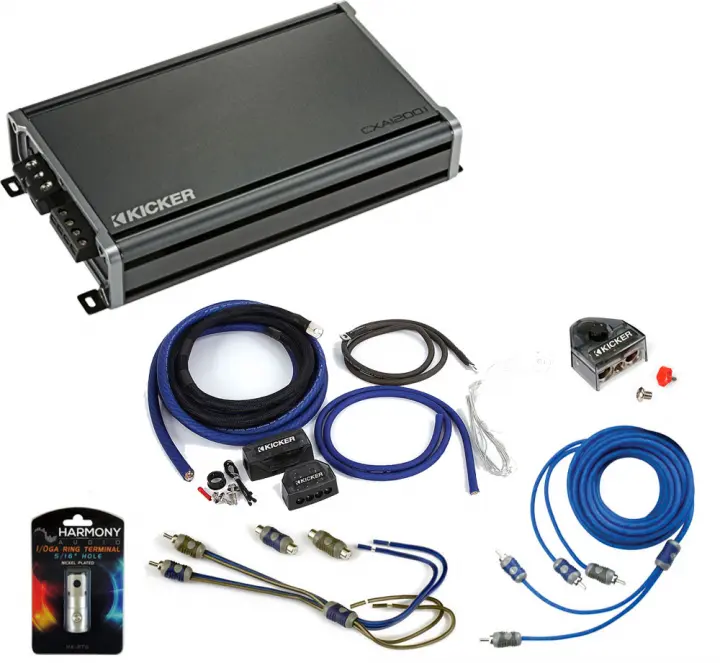 Kicker 46CXA12001 Car Audio Sub Amp CXA1200.1 & 1/0 GA Amplifier Accessory  Kit