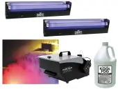 American DJ Mister Kool Low Laying Ground Fog Machine w/ Gallon Fluid & (2) 18" Blacklight UV Tube Lights Halloween Package