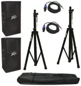 (2) Peavey PV112 Pro Audio DJ Single 12" 2-Way 800 Watt Passive Speakers with Tripod Stands ...