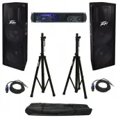 Peavey IPR2 7500 Pro Audio PA Speaker Power Amplifier 3000 Watt Amp with Stands, (2) Speakon to 1/4" Cables & (2) PV 215 Speakers