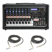 Peavey PVI 8500 Pro Audio 8 Channel Powered 400 Watt Mixer with (2) 1/4" Speaker Cables Package