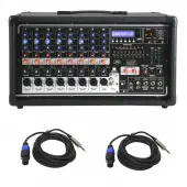 Peavey PVI 8500 Pro Audio 8 Channel Powered 400 Watt Mixer with (2) Speakon to 1/4" Speaker Cables Package