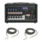 Peavey PVI 6500 Pro Audio 6 Channel Powered 400 Watt Mixer with (2) 1/4" Speaker Cables Package