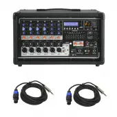 Peavey PVI 6500 Pro Audio 6 Channel Powered 400 Watt Mixer with (2) Speakon to 1/4" Speaker Cables Package