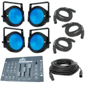 (4) American DJ Lighting Dotz Par Slim Profile RGB Wash or Pixel Map Light with Obey 3 & DMX Cables