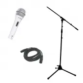 Peavey PVi 2W XLR White Dynamic Unidirectional Microphone w/ Cable & Mic Stand