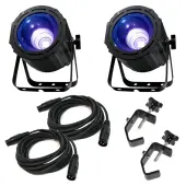 American DJ (2) UV COB Cannon Ultraviolet Wash Package w/ Truss Clamps & Cables