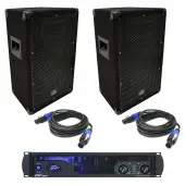 (2) Harmony Audio HA-V10P DJ 10" 300W PA Speaker Peavey IPR2 2000 Amp & Cables