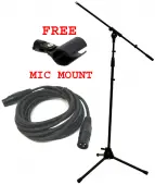 Pro Audio DJ Tripod Adjustable Height Boom Mic Microphone Stands W/ XLR Cable & Free Mic Mount