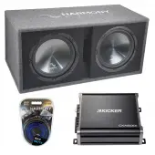 Harmony HA-RD12 Car Audio 1200W Loaded Dual 12" Sub Box Bundle with Kicker 43CXA6001 Amp & Install Kit