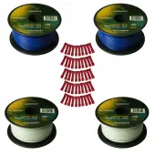 Harmony Audio Primary Single Conductor 18 Gauge Power or Ground Wire - 4 Rolls - 400 Feet - White & Blue for Car Audio / Trailer / Model Train / Remote