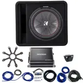 Kicker 43VCWR122 CompR 12" Box w/ 43CXA6001 Amplifer Sub Grill Bass Knob & Amp Kit
