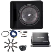 Kicker 43VCWR122 12" CompR Box w/ 43CXA6001 Amplifer Grill Bass Knob & Amp Kit