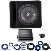 Kicker 43VCWR122 12" CompR Box w/ 43CXA6001 Amplifer Bass Knob & Install Kit