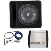 Kicker 43VCWR122 12" CompR Enclosure w/ 40KX4001 Amp & Amplifier Install Kit