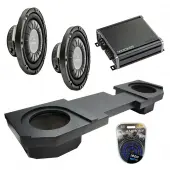 Compatible with 2002 - 2018 Dodge Ram Quad or Crew Harmony F104 Dual 10" Rhino Coated Sub Box & CXA800.1