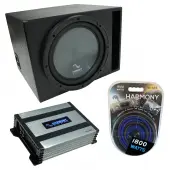 Universal Car Stereo Rhino Coated Ported 12" Harmony R124 Sub Box & Harmony HA-A400.1