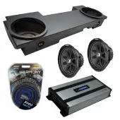 Compatible with 2001-2006 Chevy Silverado HD Crew Truck Kicker Comp C12 Dual 12" Rhino Coated Sub Box Enclosure & Harmony HA-A800.1 Amp