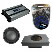 Compatible with 2002-2018 Dodge Ram Quad / Crew Truck Alpine Type R R-W10D4 Single 10" Rhino Coated Sub Box Enclosure with Harmony HA-A800.1 Amplifier & 4GA Amp Kit