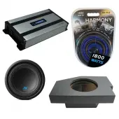 Compatible with 2002-2018 Dodge Ram Quad / Crew Truck Alpine Type S S-W10D4 Single 10" Rhino Coated Sub Box Enclosure with Harmony HA-A800.1 Amplifier & 4GA Amp Kit