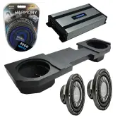 Compatible with 2002 - 2018 Dodge Ram Quad or Crew Harmony F124 Dual 12" Rhino Coated Sub Box & Harmony HA-A800.1