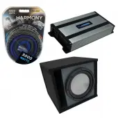 Universal Car Stereo Paintable Ported 12" Harmony A122 Loaded Sub Box Bundle with Harmony HA-A800.1 Amp & Install Kit