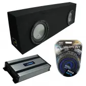 Universal Regular Cab Truck Harmony A102 Dual 10" Loaded Sub Box Bundle with Harmony HA-A800.1 Amp & Install Kit