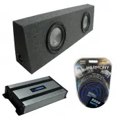 Universal Regular Standard Cab Truck Harmony A102 Dual 10" Loaded Sub Box Bundle with Harmony HA-A800.1 Amp & Install Kit