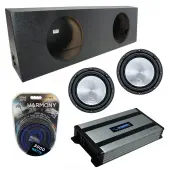 Universal Regular Standard Cab Truck Harmony A122 Dual 12" Rhino Coated Sub Box & Harmony HA-A800.1 Amp