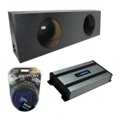 Universal Regular Standard Cab Truck Harmony F124 Dual 12" Rhino Coated Sub Box & Harmony HA-A800.1 Amp