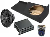 Kicker 43C124 Compatible with Chevy Silverado Ext Cab Truck 2007-2013 12" Comp C12 Series 150W RMS 4 Ohm Sub, 46CXA4001 Car Audio Class D Mono 800W Peak Sub Amp and GM1X12-EXCAB07 Single 12" Sub Box