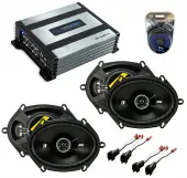 HA-A400.4 Compatible with Ford F-250/350/450/550 Alloy 4-Channel 800W Speaker Sub Amp, Kicker 43DSC6804 6"x8" DS Series 35W RMS 4 Ohm Speakers and HA-AK10 Gauge 600W Amp Install Kit