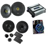 HA-A400.4 Alloy 4 Channel 800W Range Speaker Sub Amplifier, Kicker 46CSC654 6 1/2" Coaxial Range Stereo Speakers and SoundQuest SQK8 600W Amp Kit Blue