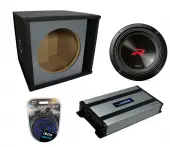 Universal Car Stereo Paintable Ported 12" Alpine Next-Generation R-Series R2-W12D4 Sub Box Enclosure with Harmony HA-A800.1 Amplifier & 4GA Amp Kit
