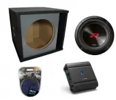 Universal Car Stereo Paintable Ported 12" Alpine Next-Generation R-Series R2-W12D4 Sub Box Enclosure with S2-A60M Amplifier & 4GA Amp Kit