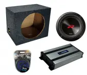 Universal Car Stereo Rearfire Sealed Single 12" Alpine Next-Generation R-Series R2-W12D4 Sub Box Enclosure with Harmony HA-A800.1 Amplifier & 4GA Amp Kit