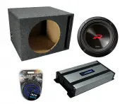 Universal Car Stereo Vented Port Single 12" Alpine Next-Generation R-Series R2-W12D4 Sub Box Enclosure with Harmony HA-A800.1 Amplifier & 4GA Amp Kit