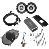 Kicker 50HDS144 5.25 Inch Motorcycle Audio Speaker Powersports Stereo Coaxial with 4 Channel Amplifier Upgrade Kit 60 Watt RMS for 2014 & Up Harley Davidson