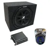Universal Car Stereo Rearfire Sealed Single 12" Kicker Comp C12 Sub Box Enclosure & CXA400.1 Amp